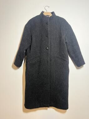 ba&sh Noir Black Herringbone Cadiz Cocoon Lady Coat Full Length Wool 1 US 6 S